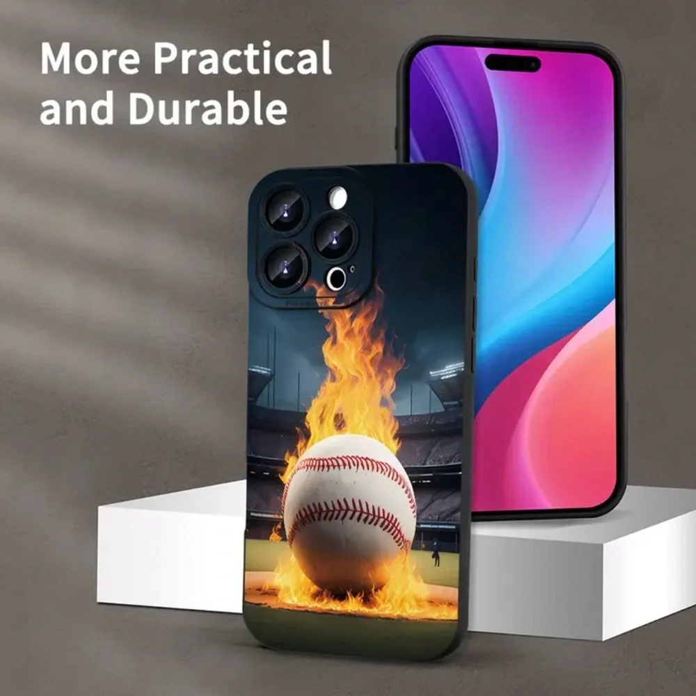Apple iPhone Phone Case Baseball Print Black Fire TPU